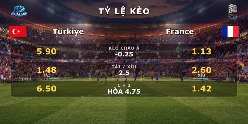 Tỷ lệ kèo Türkiye vs France